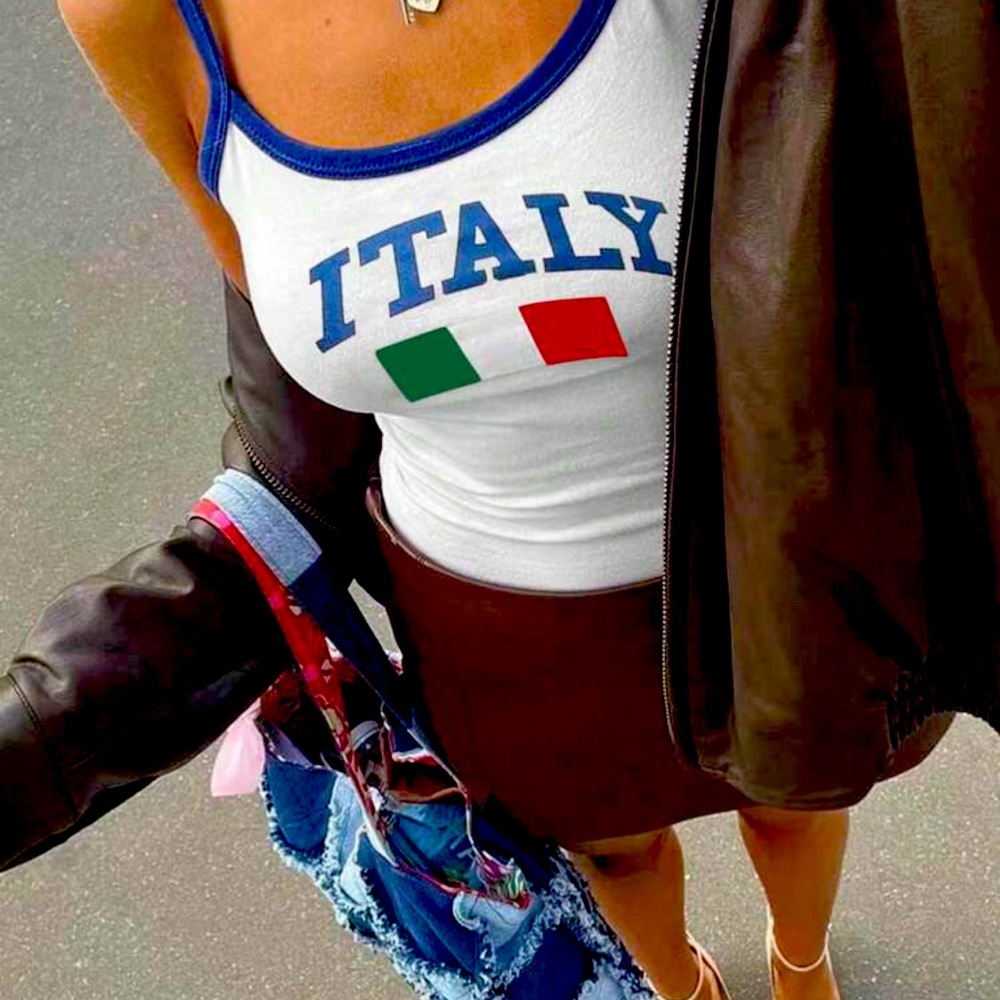 Coolane Women'S Contrast Trim Letter Print Cami Top Italy